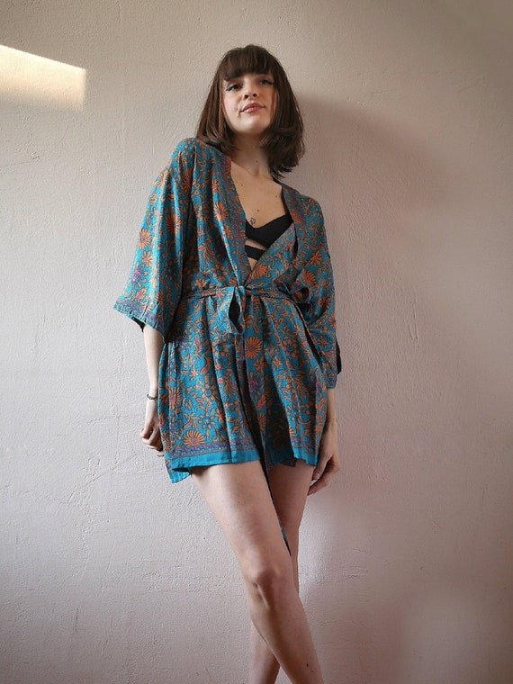 Silk Kimono Robe Dressing Gown Vintage 