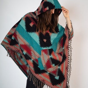 Colorful feel-good poncho: cozy comfort for cold days hooded poncho unisex cape festival poncho image 4