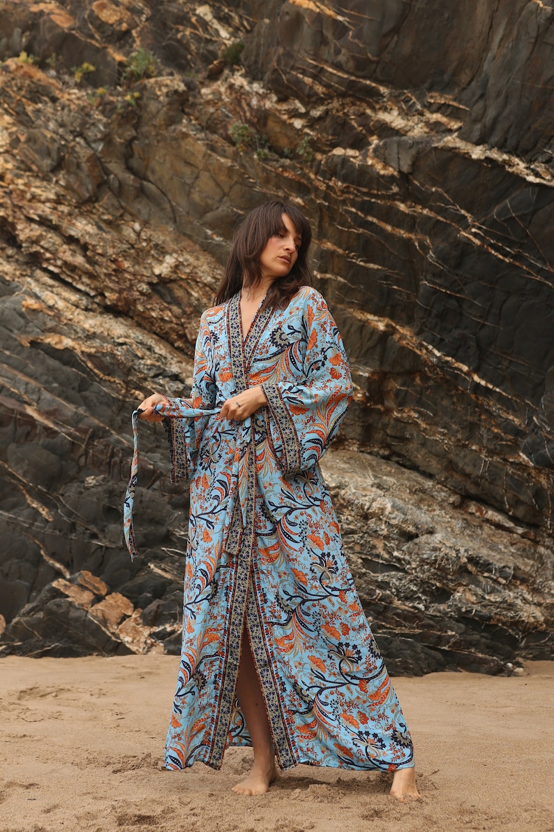 Silk Kimono Robe, Dressing Gown, Vintage Kimono, Bridal Robe, Boho Kimono, Loungewear image 2