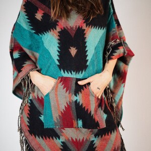 Colorful feel-good poncho: cozy comfort for cold days hooded poncho unisex cape festival poncho image 3