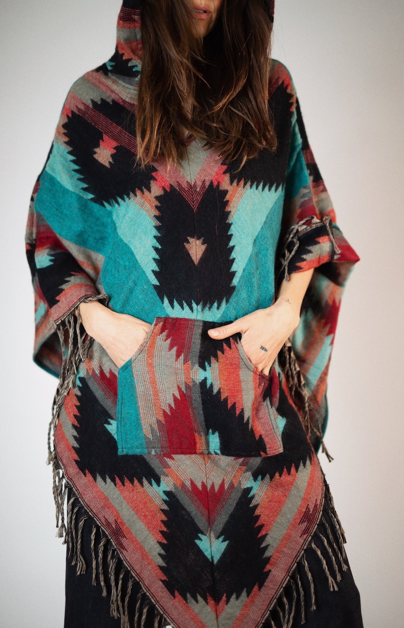 Colorful feel-good poncho: cozy comfort for cold days hooded poncho unisex cape festival poncho image 3