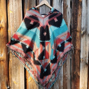 Colorful feel-good poncho: cozy comfort for cold days - hooded poncho - unisex cape - festival poncho