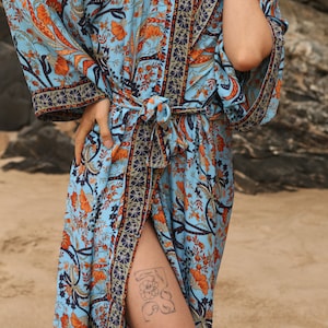 Robe kimono, robe de chambre, kimono vintage, robe de mariée, kimono Boho, vêtements de détente Skyblue