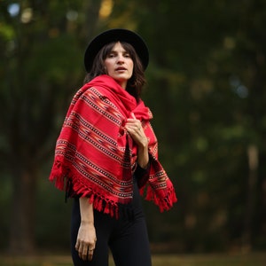 Wool scarf. Stole. Rug. Bohemian scarf. Ethnic scarf. Dark red scrarf image 3