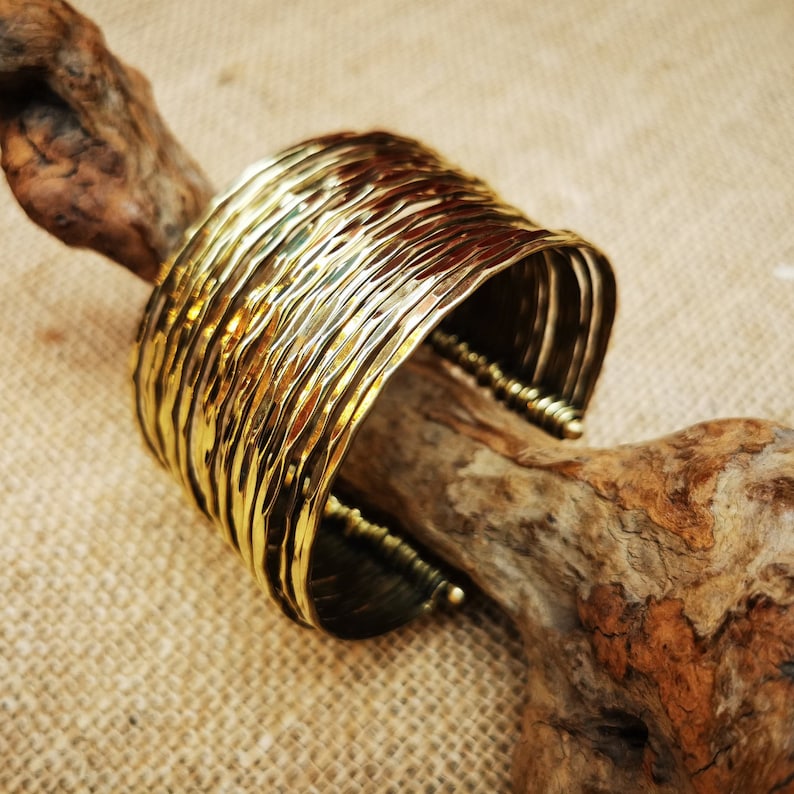 Broad bracelet made of golden brass Bohemian bangle Gold