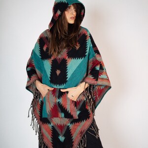 Colorful feel-good poncho: cozy comfort for cold days hooded poncho unisex cape festival poncho image 1