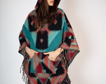 Colorful feel-good poncho: cozy comfort for cold days - hooded poncho - unisex cape - festival poncho