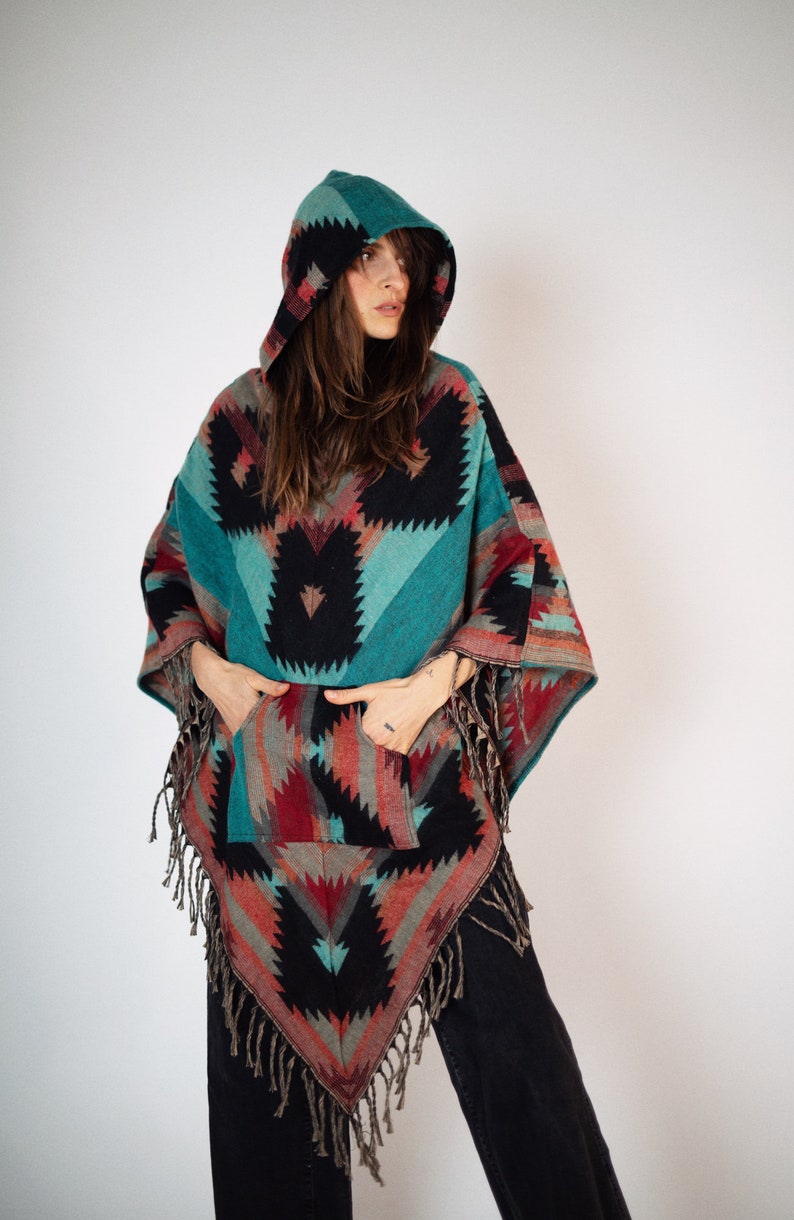 Colorful feel-good poncho: cozy comfort for cold days hooded poncho unisex cape festival poncho image 1