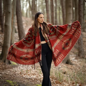 Fairtrade unique pieces for cozy moments wool scarf stole bohemian scarf Stole Rug Bohemian scarf Red