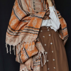 Fairtrade unique pieces for cozy moments wool scarf stole bohemian scarf Stole Rug Bohemian scarf Rost - Orange