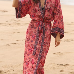 Silk Kimono Robe, Dressing Gown, Vintage Kimono, Bridal Robe, Boho Kimono, Loungewear image 7