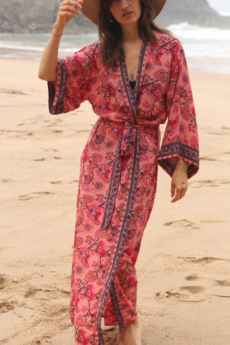 Robe kimono, robe de chambre, kimono vintage, robe de mariée, kimono Boho, vêtements de détente Red