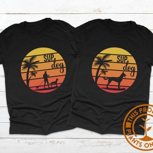 Retro Sunset, Sup Dog Paddling Tshirt, Paddleboard Shirt, Paddleboarding Gifts, Sup Shirt, Stand Up Paddle Shirt
