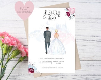 Pink Princess Castle Personalized Wedding Save The Date Cards