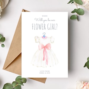 Blumenmädchen-Vorschlags-Karte - Werden Sie unser Blumenmädchen-Karte - Blumenmädchen-Geschenk - Brautjungfern-Illustration - Hochzeitsvorschlag-Dankeskarte