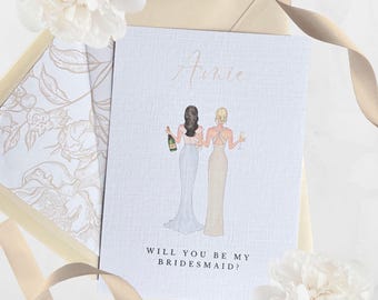 Tarjeta "¿Quieres ser mi dama de honor?" - Personalizada - Ilustración de regalo para propuesta de dama de honor - Diseño floral damasco nude