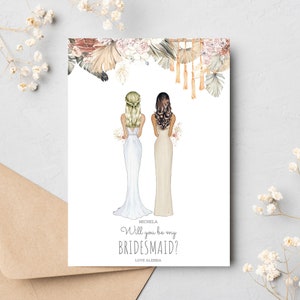 ¿Serás mi tarjeta de dama de honor - Personalizada - Propuesta de dama de honor - Ilustración de novia y dama de honor - Propuesta de dama de honor Diseño Boho