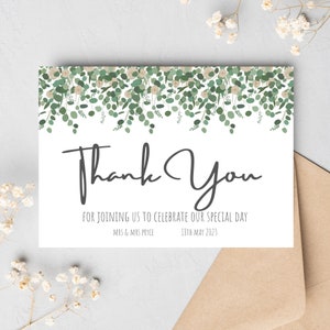 Hochzeit Dankeskarte - Personalisiert - Hochzeitsgast Dankeschön - Dankeschön Karte Brautparty - Eukalyptus Karte - Eukalyptus Greenery