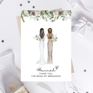 Weihnachten Hochzeit Brautjungfer Dankeskarte - Personalisiert - Brautjungfer Vorschlag - Brautjungfer Karte Braut & Brautjungfer Illustration Winter