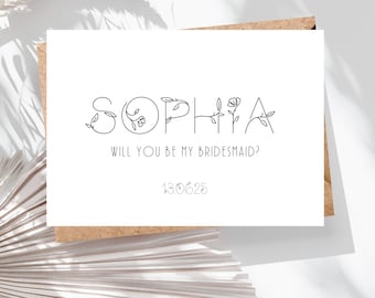 Tarjeta de propuesta de dama de honor personalizada: diseño minimalista moderno