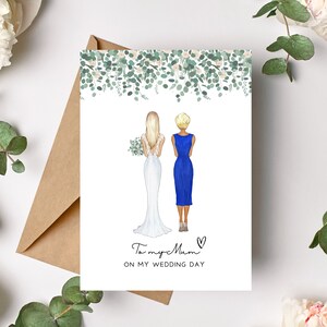 Mãe, cartão de casamento da mãe, cartão de agradecimento personalizado do casamento da mãe dos pais, ilustração da mãe, da filha, cartão de casamento do retrato dos pais