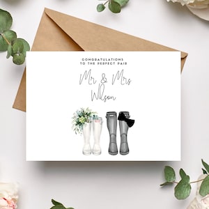 Wellies Wedding Card - Personnalisé - Wellington Wedding Day Félicitations Card - Wedding Couple Card - Mr & Mrs - Bride Groom