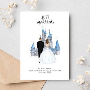 Fairytale Inspired Wedding Day Card - Personalised Couple Illustration - Custom Bride & Groom Card- Mr Mrs Card