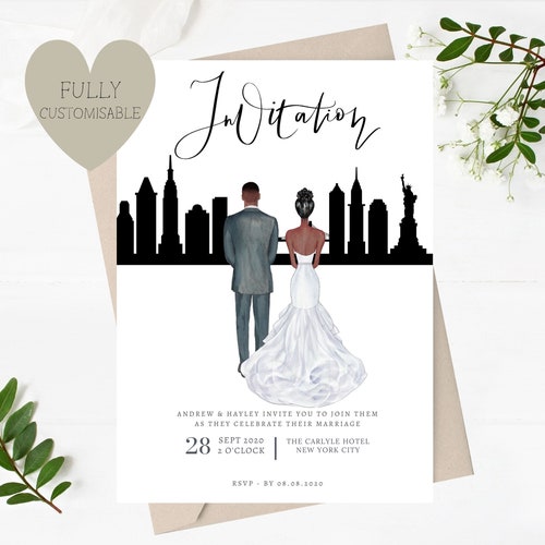 New York City Skyline Wedding Invitation New York Wedding Etsy