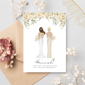 Will you be my Brautjungfer Karte - Personalisiert - Brautjungfer Vorschlag - Braut Brautjungfer Illustration - Trauzeugin Vorschlag - Weiße Blumen