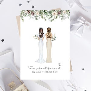 Weihnachtshochzeit bester Freund Hochzeitstag Karte - personalisiert - Brautjungfer Braut Karte - Braut Geschenk - Winter Hochzeitstag Karte
