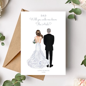 Will You Walk Me Down the Aisle, Dad Wedding Card, Personalised Father Wedding Proposal Card, Dad & Daughter Illustration, Step Dad Portrait