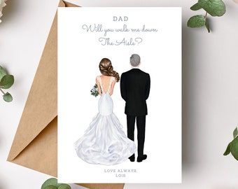 Will You Walk Me Down the Aisle, Dad Wedding Card, Personalised Father Wedding Proposal Card, Dad & Daughter Illustration, Step Dad Portrait