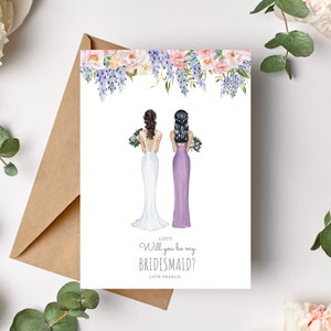 Will you be my Bridesmaid Card - Personalised - Bridesmaid Proposal - Bridesmaid Illustration - Maid of Honor Proposal Floral Pastel