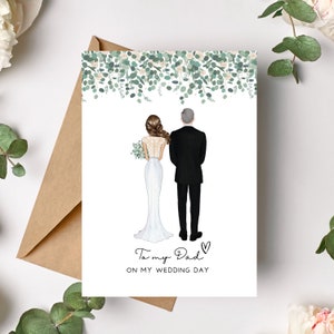 Carte de mariage de papa, carte de remerciement personnalisée de mariage de père, parent, papa, illustration de fille, carte de mariage de portrait de parents