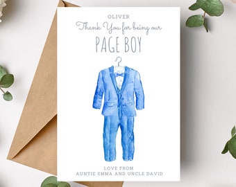 Page Boy Thank You Card - Thank You for being my Page Boy Card - Page Boy Gift - Bridesmaid Illustration - Ring Bearer Proposal Card