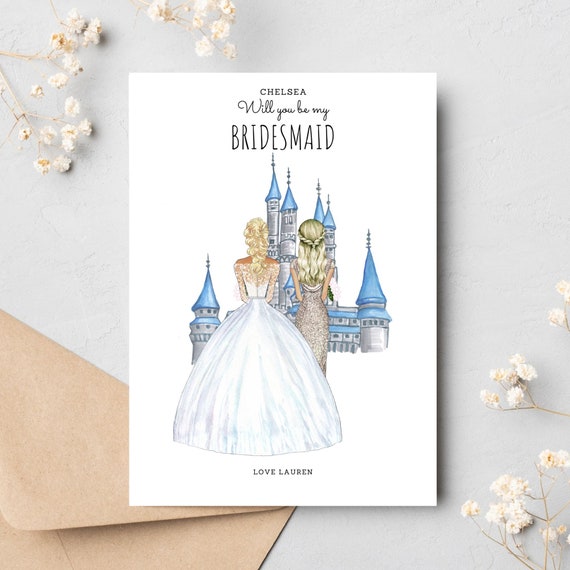 Personalized Bridesmaid Proposal Card: Fairytale Wedding Illustration
