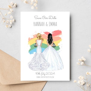 lgbt Wedding Save the Date Cards - LGBT Pride - Invitations - Custom Wedding Portrait Illustration Pet Dog  - Groom Couple Cartoon Sketch