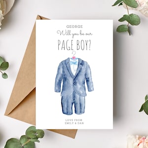 Pagina jongen voorstel kaart - zal je onze pagina jongen kaart zijn - pagina jongen cadeau - bruidsmeisje illustratie - ring aan toonder pagina jongen Bedankkaart