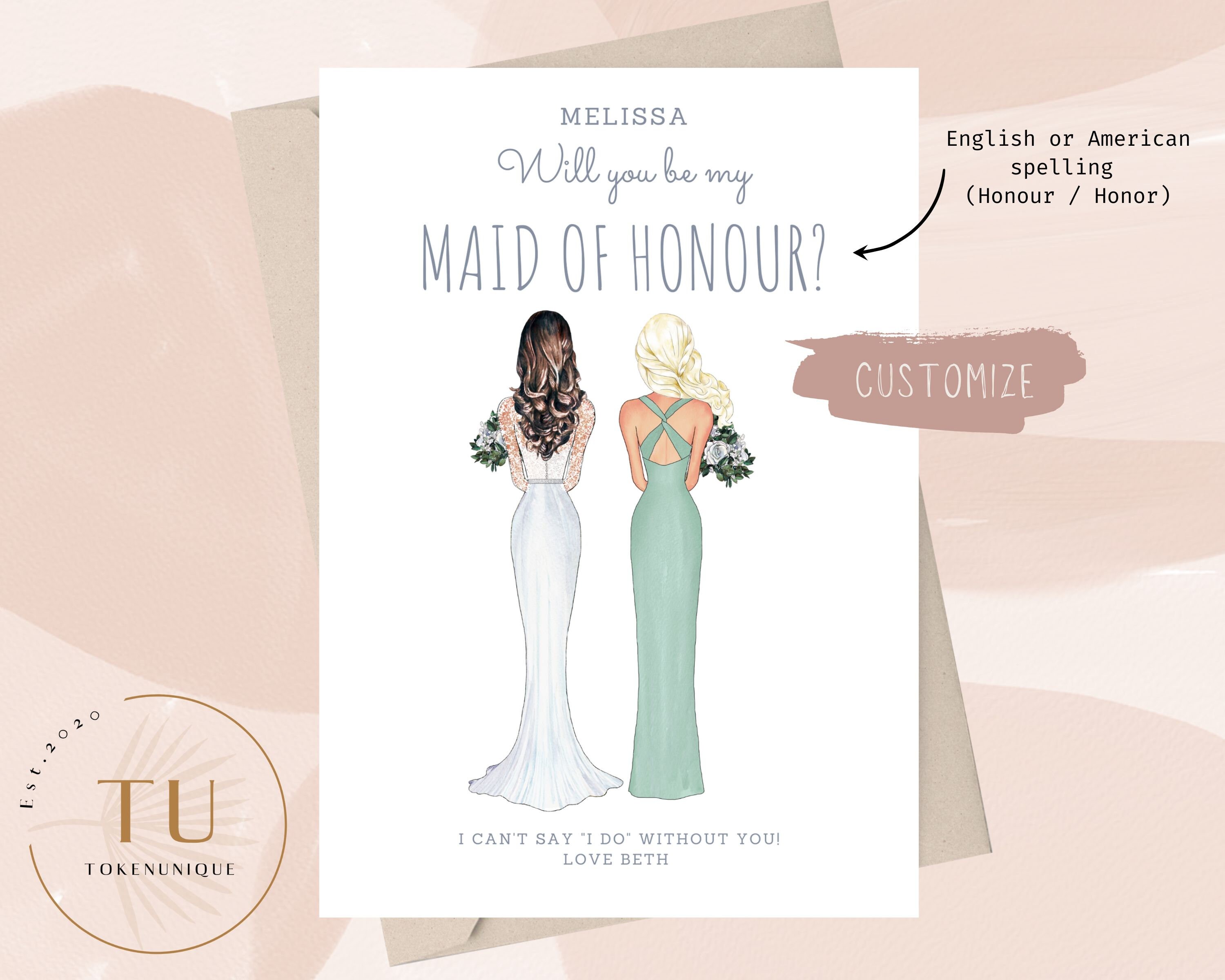 Will You Be My Maid of Honour Card Personalised Bridesmaid - Etsy UK