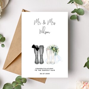 Wellies Wedding Card - Personalizzato - Wellington Wedding Day Congratulazioni Card - Wedding Couple Card - Mr & Mrs - Sposa Sposo