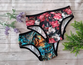 Culottes transgenres sous-vêtements gaff shorts de crossdressing mtf - lingerie doublée de coton - noir floral + plus de tissus