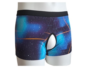 Men's Crotchless Boxer Briefs - Galaxy Print Lingerie for Bold Style