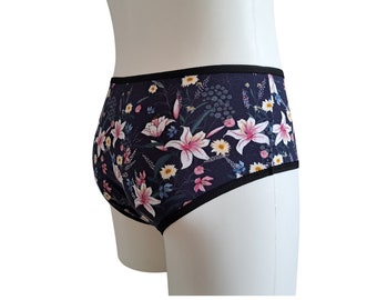 Transgender tucking Slip gaff Unterwäsche mtf crossdressing shorts- Baumwolle Futter Dessous - floral schwarz + weitere Stoffe