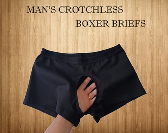 Ready to ship - size L - front opening - black - Mens crotchless uncensored extreme open crotch crotchlesspanties uncensored boxer briefs