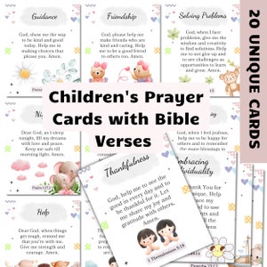 20 Tarjetas de Escritura de Oración con Versículos Bíblicos / Estudios Bíblicos para Niños / Devocional Diario para Niños / Regalo Cristiano Inspirador para Niños /