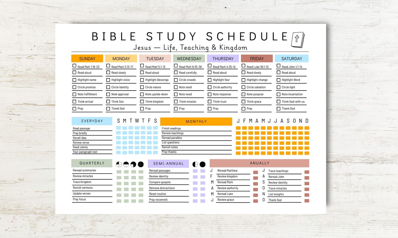 Bible Study Schedule Printable | Christian Planner PDF & PNG | Weekly ...