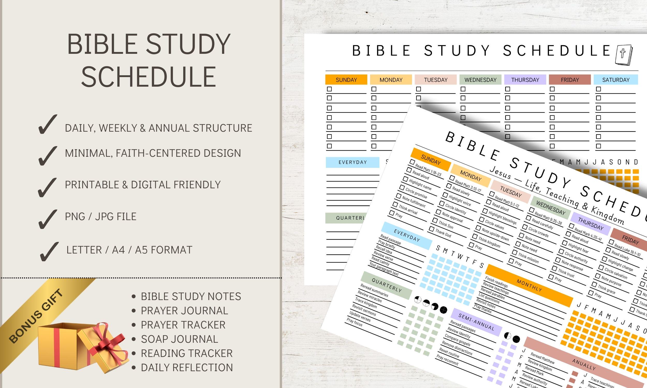Bible Study Schedule Printable | Christian Planner PDF & PNG | Weekly ...