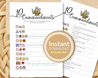 Emoji Picture Game 10 Commandments Bible Scripture learn, Printable, Christian Activity, Christian Game for Kids and Adults, Bible Game