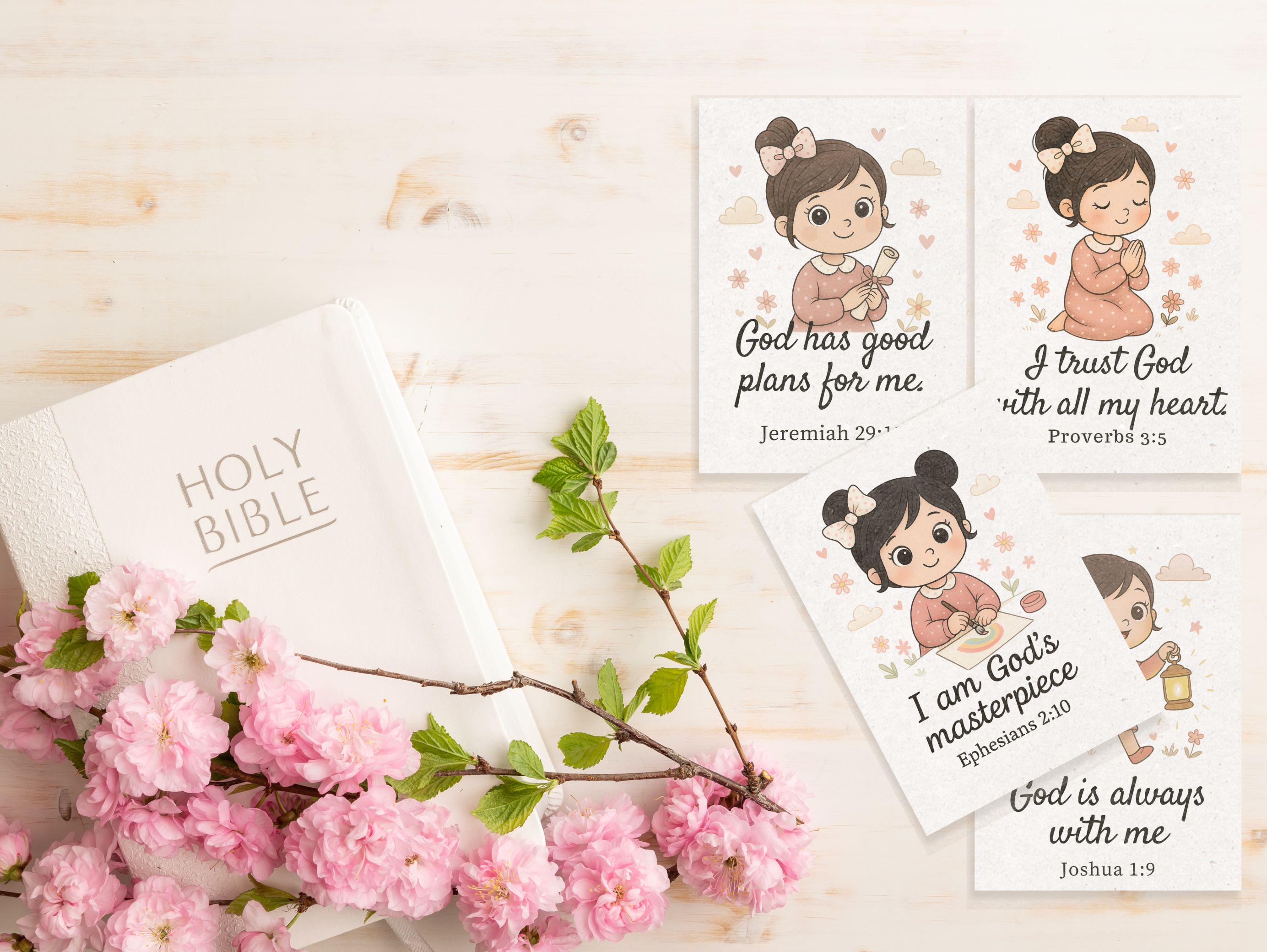 Girl Scriptures Girls' Scripture Affirmation Cards โ Set of 9, Bible Verse Prints ...