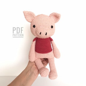 Crochet Pig PATTERN, Amigurumi Piglet Pattern, Stuffed Piggy Toy Pattern, Mina the Pig, English, Spanish, PDF Tutorial
